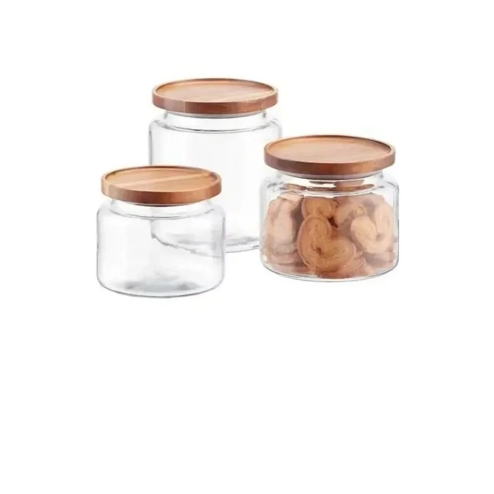Anchor Hocking Glass Jars with Acacia Lids, Set of 3